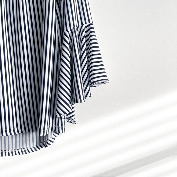 Frank Lyman Top Off The Shoulder Navy White Striped Fluted Sleeves Women's 6 NWT - Picture 4 of 9